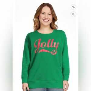 Holiday Time Christmas Jolly Red Green Long Sleeve Pullover Sweatshirt XL 16/18